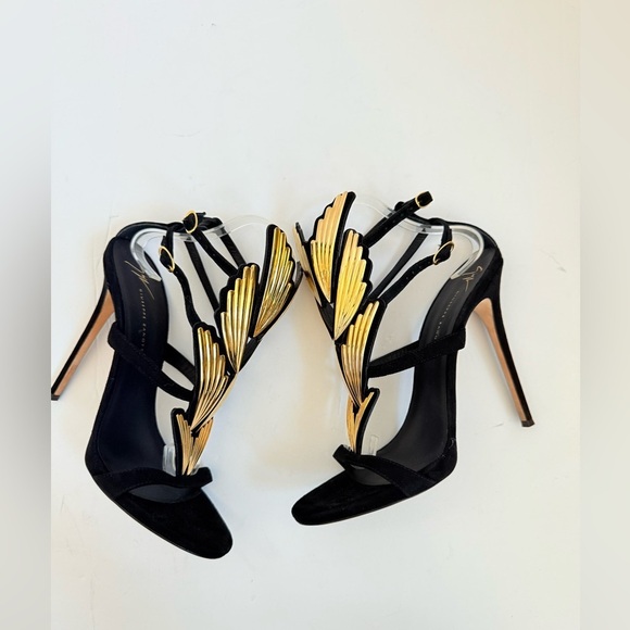 Giuseppe Zannoti Black Suede Leather Gold Wings Cruel 2.0 High Heel Sandals EU41 - Picture 5 of 12